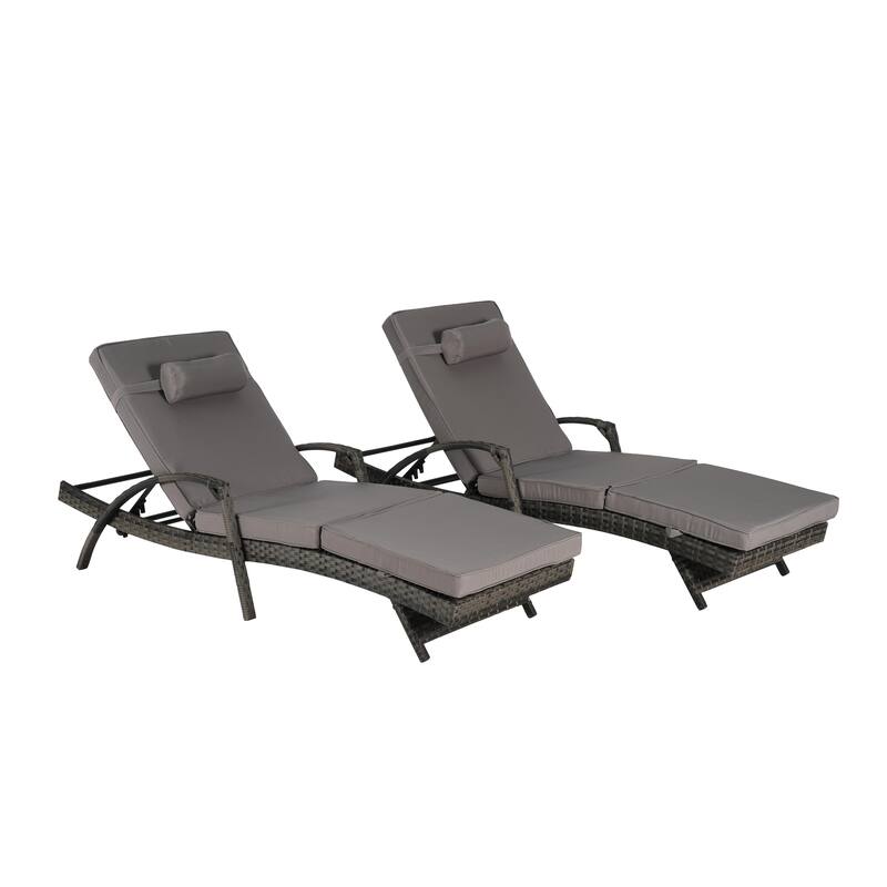 Wicker Curved Lounge Chair Set of 2, Outdoor Reclining Chairs with Cushions & 5 Adjustable Reclining Angles