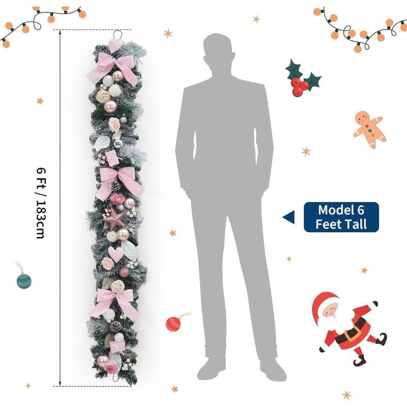 6FT Christmas Garland with Berries Pine Cones for Mantle Staircase Doorway - N/A