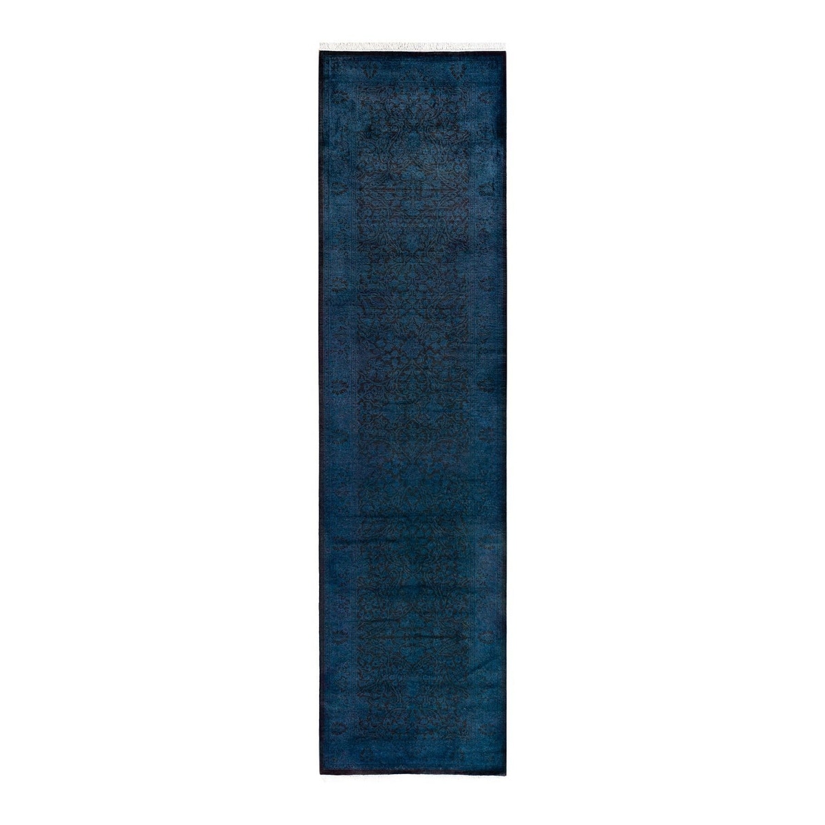 Overton Hand Knotted Wool Vintage Inspired Modern Contemporary Overdyed Blue Runner Rug - 2' 8" x 10' 8"
