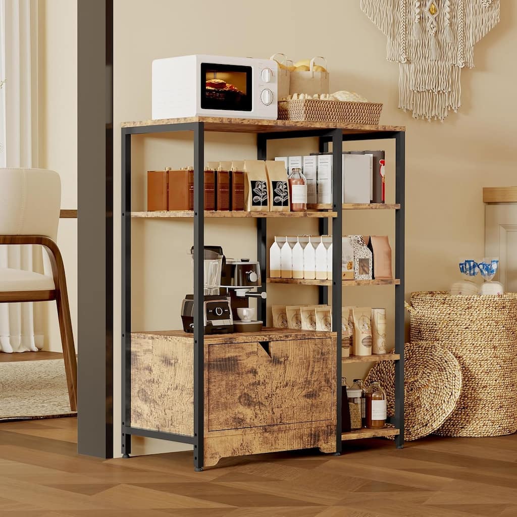 Bakers Rack with Storage Cabinet, 5 - Tier Coffee Bar with Shelves