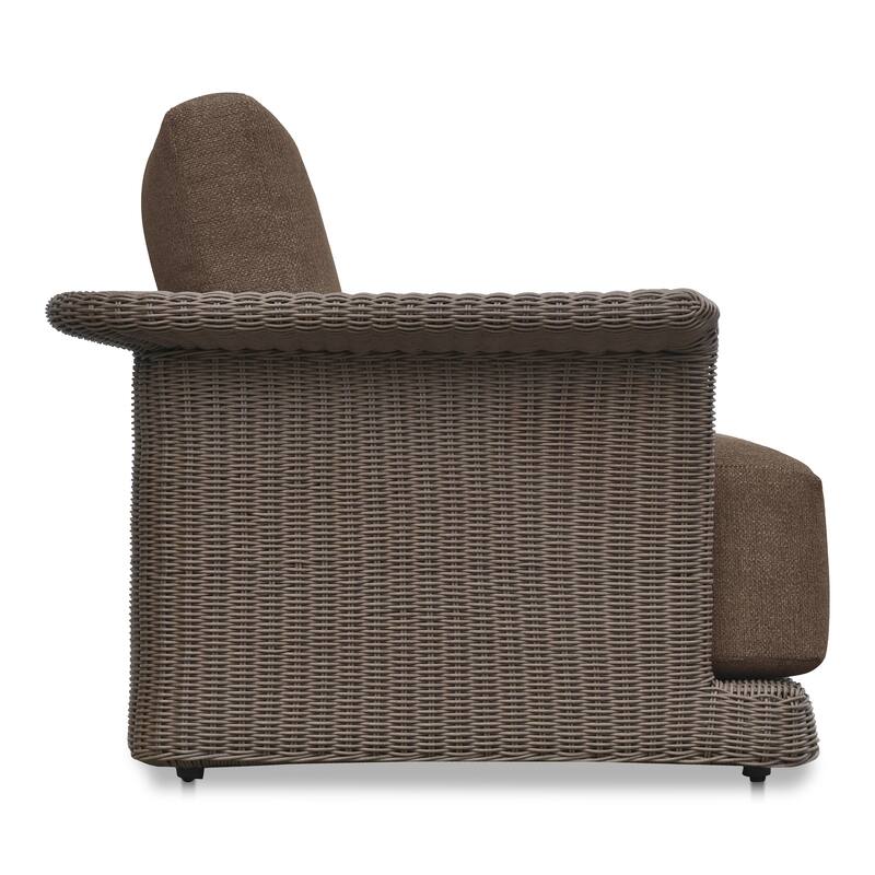 NADAAL STUDIOS Aralina Outdoor Accent Chair, Curved Windowpane Frame, Brown Stripe Upholstery