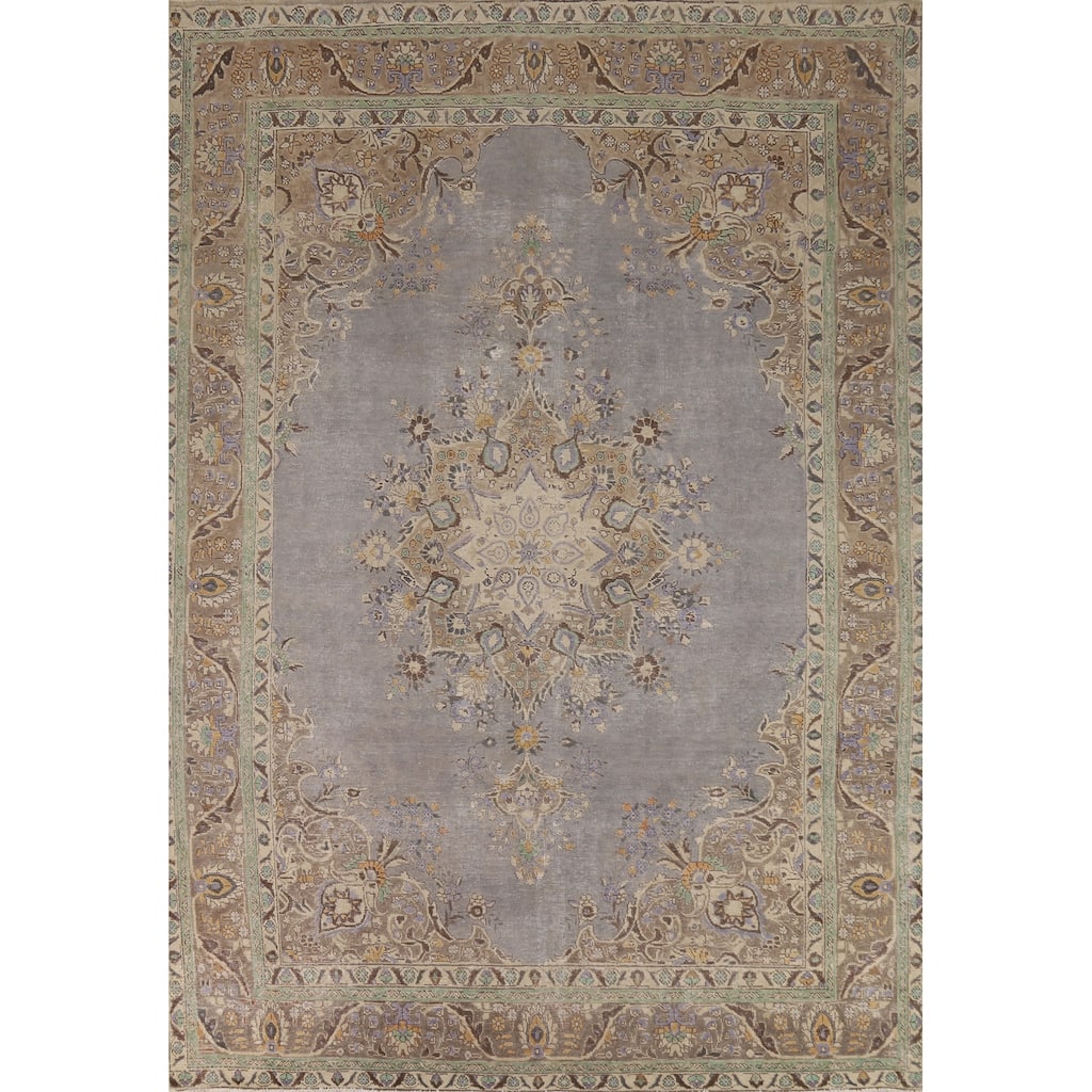 Gray Tabriz Persian Vintage Area Rug Handmade Wool Carpet - 8'0"x 11'4"