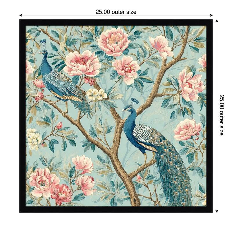 Peacock Mughal Mural by Tradelink inhouse artist Wood Framed Wall Art Print - 25 x 25 in - Black