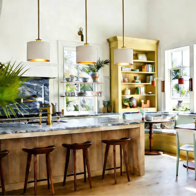 Modern Chandelier Dining Room Pendant Light Fixture Drum Fabric Shade