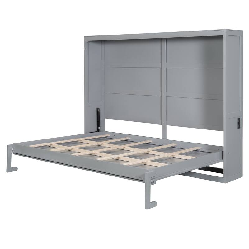 Roomfitters Murphy Bed, Foldable Wall Bed with Rattan-Inspired Cabinet Design