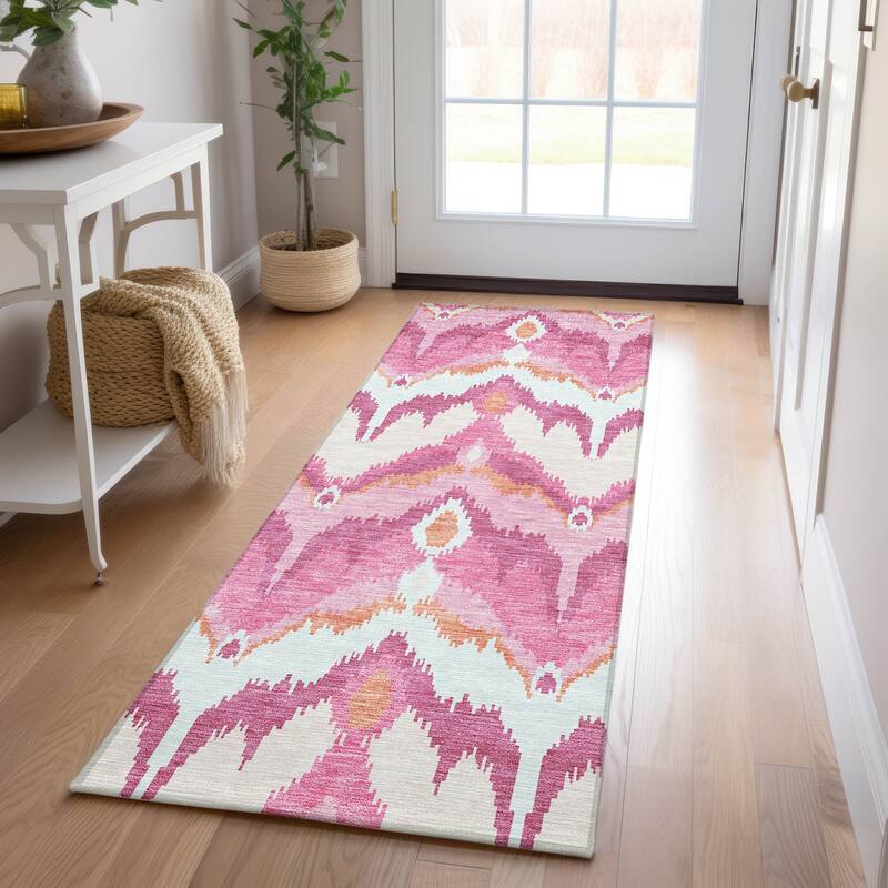 Machine Washable Indoor/ Outdoor Chantille Boho Ikat Rug