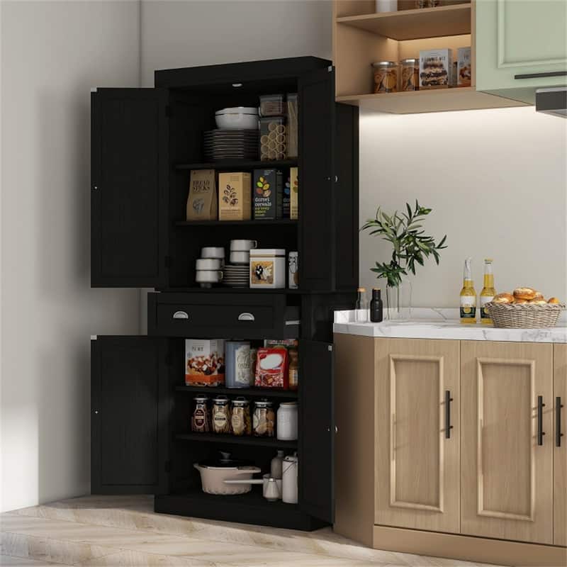 Wood Grain Pantry Cabinet with Drawer and Adjustable Shelves - 30" W x 16" D x 72" H