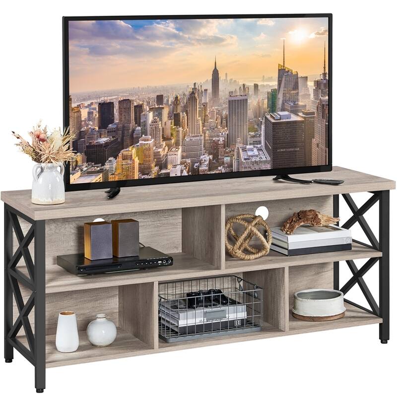 Yaheetech 65 Inch Industrial TV Stand with 5 Storage Cabinets for TVs - Grey