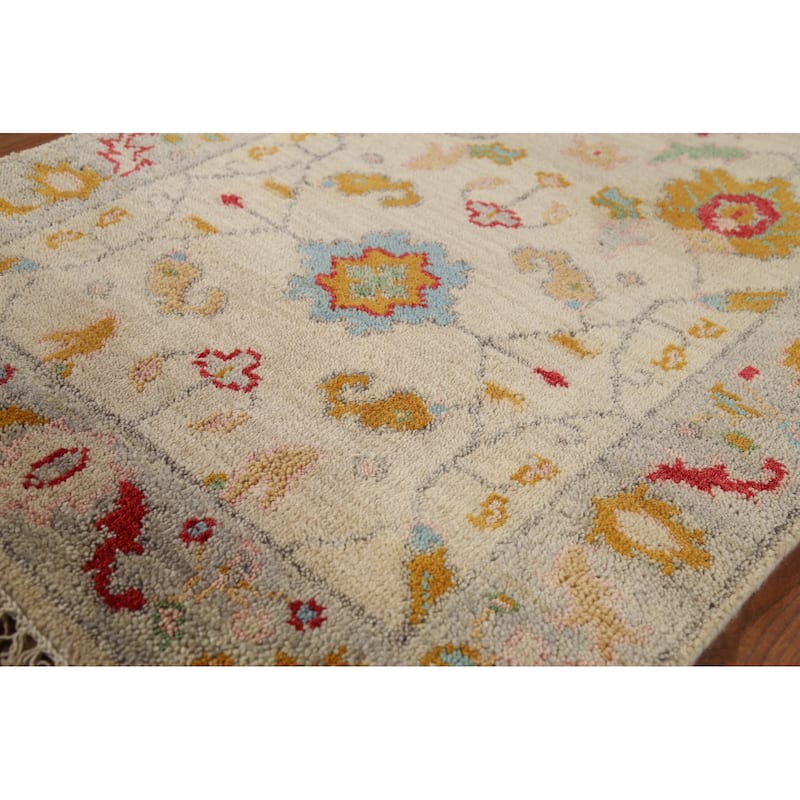 All-Over Floral Oushak Indian Foyer Rug Hand-Knotted Wool Carpet - 2'7"x 5'10"