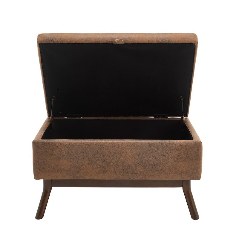 Mid-Century Modern Storage Ottoman, Square Upholstered Coffee Table, Shoe Bench with Hidden Storage & Wood Legs