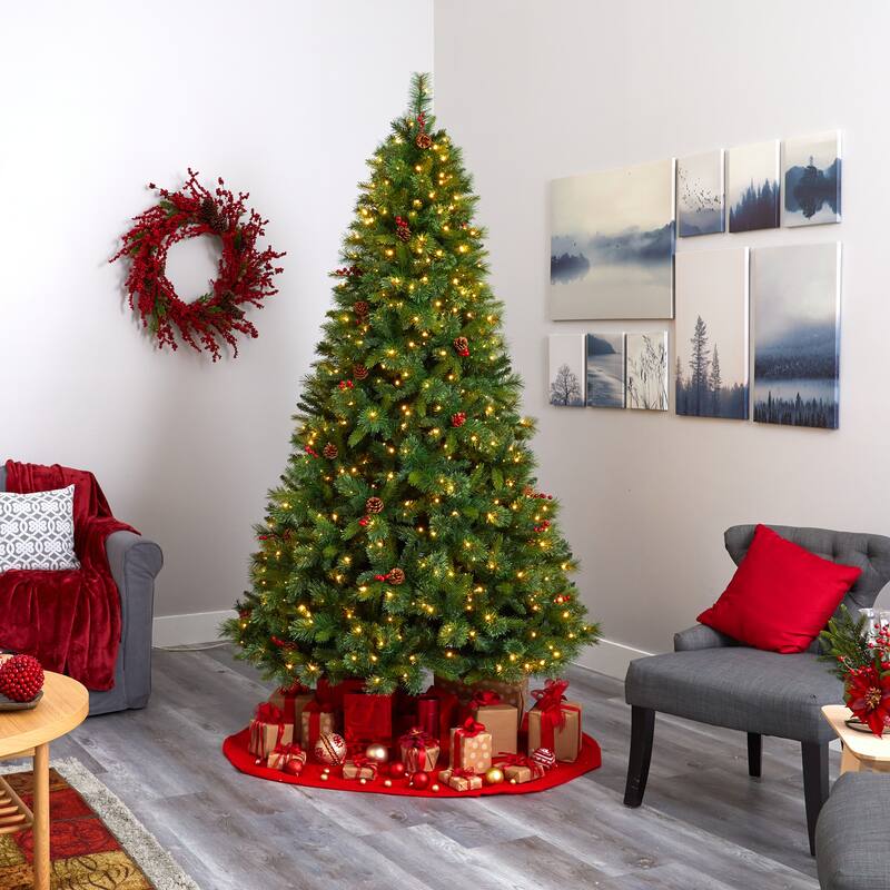8’ Pre-Lit Aberdeen Spruce Artificial Christmas Tree, Clear LED Lights - 8 Foot
