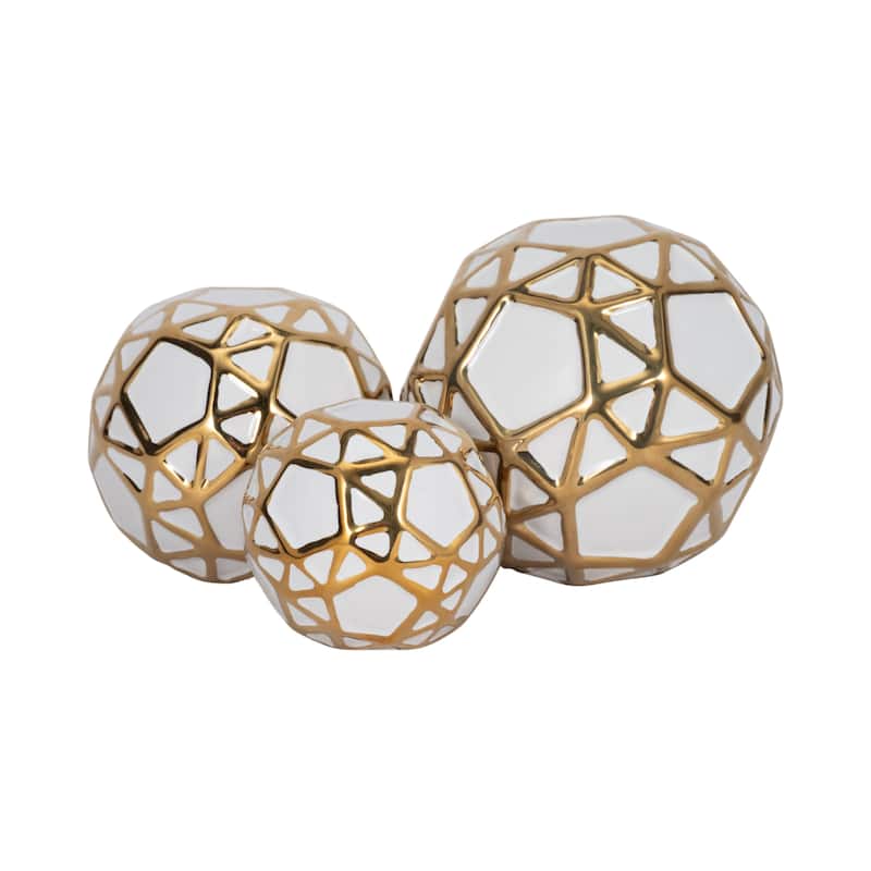 Sagebrook Home Gold Accented Abstract Modern Coastal Decorative Orbs Set of 3