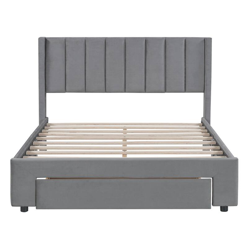 Velvet Upholstered Storage Platform Bed with a Drawer