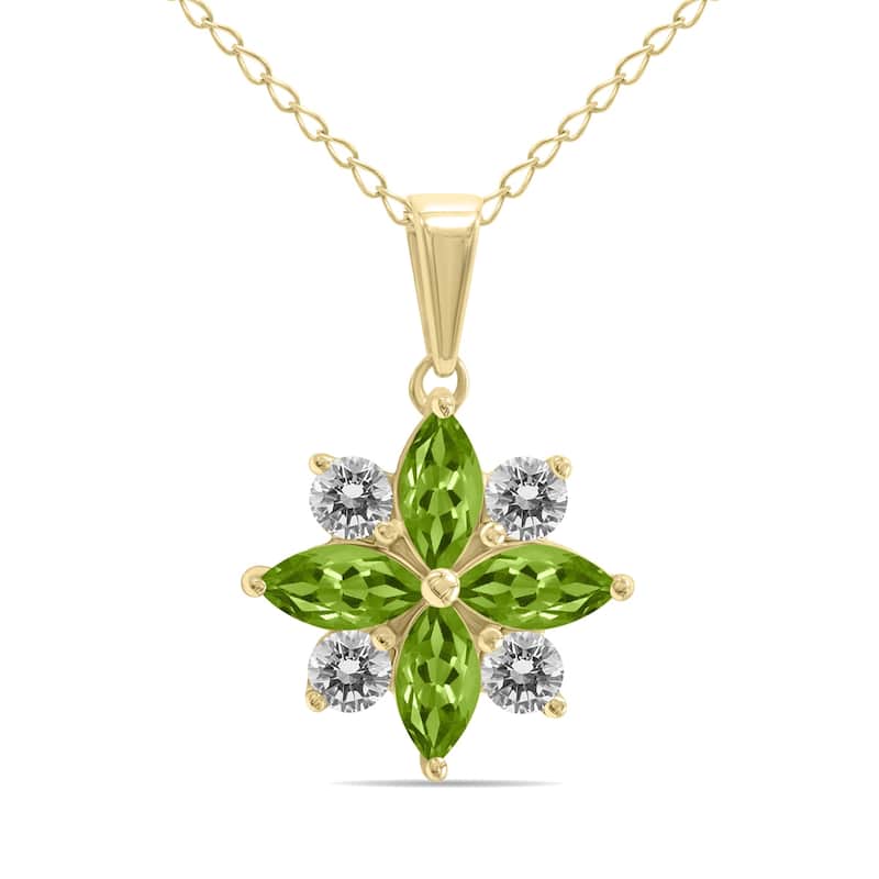 Marquee Jewels 3/4 Carat TW Peridot and Diamond Flower Pendant in 10K Yellow Gold