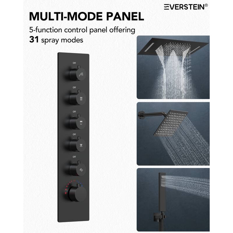Dual Heads 20" Thermostatic Shower System, 64-Color LED Mood Lighting 3-Functions Shower Head with Bluetooth Music