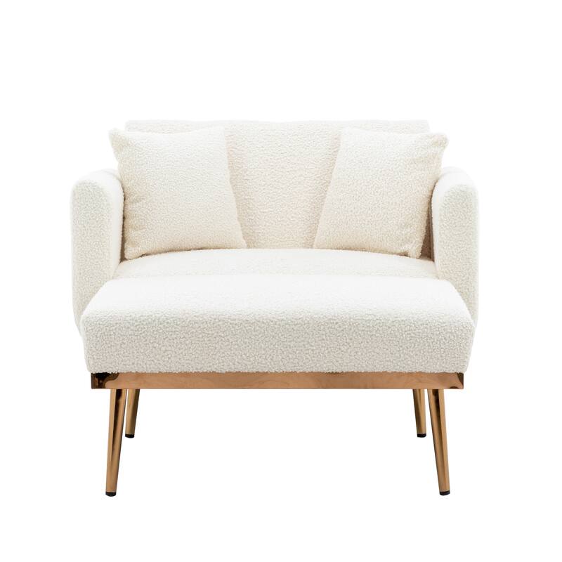 62'' L Chaise Lounge Indoor, Modern Teddy Fabric Sleeper Chair Bed for Living Room, Convertible Lounge Chair with Iron Legs