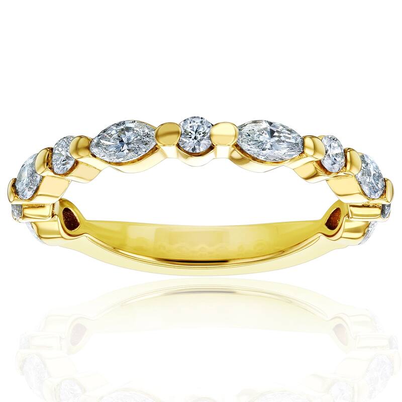 Kobelli 0.7 Carats Lab Grown Diamond 14k Solid Gold Shared Single Prongs Bubble Scallop Billie Ring - Yellow - 4.5