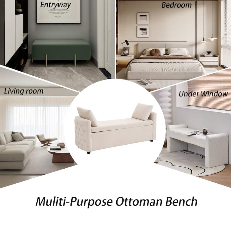 Storage Bench for Bedroom, 60" End of Bed Bench for King Size Bed Modern Upholstered Long Bench with Tufted Arm