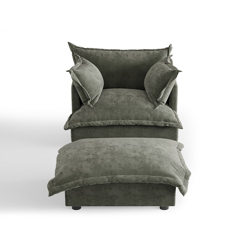 39"W Oversized Chenille Comfy Cloud Chaise Lounge with Ottoman