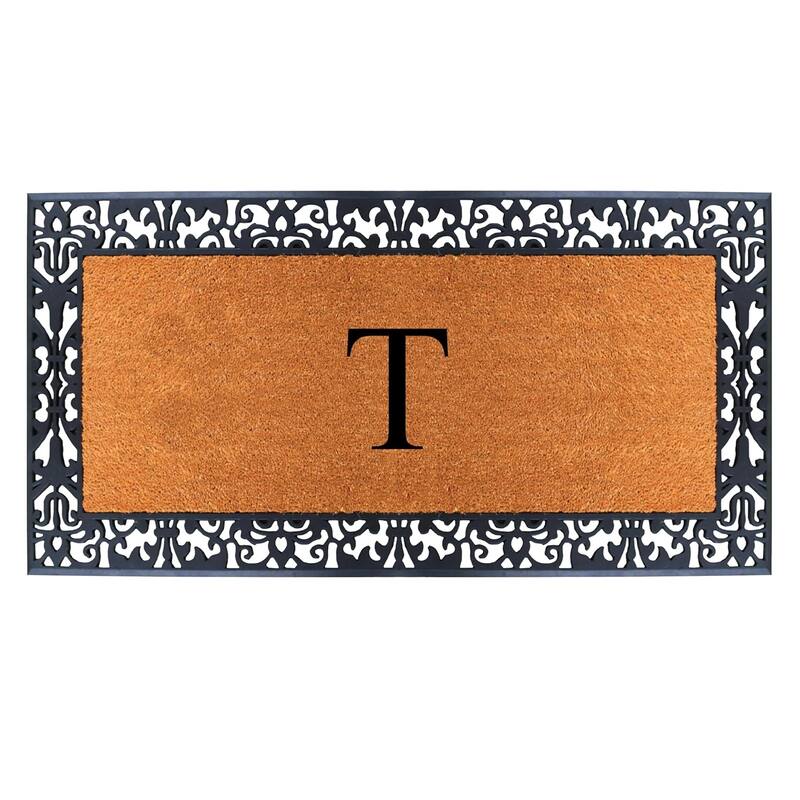 A1HC Rubber and Coir Paisley Border Heavy Duty Non-Slip Durable Double Door Monogrammed Doormat 30"X60", Black - T