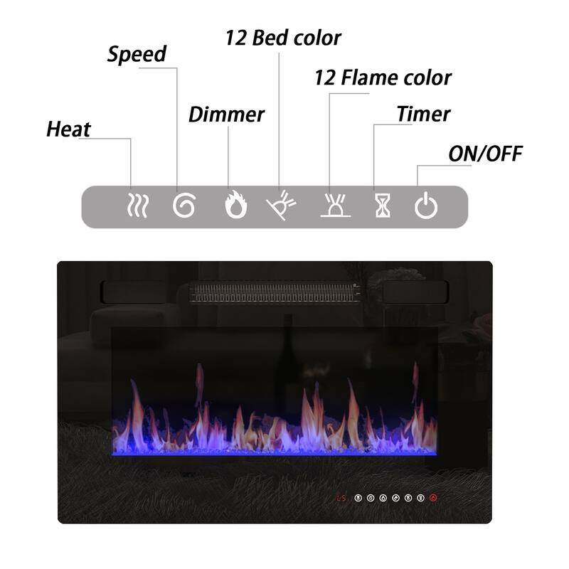 High-Gloss Electric Fireplace TV Stand LED Color ModesRemote Control