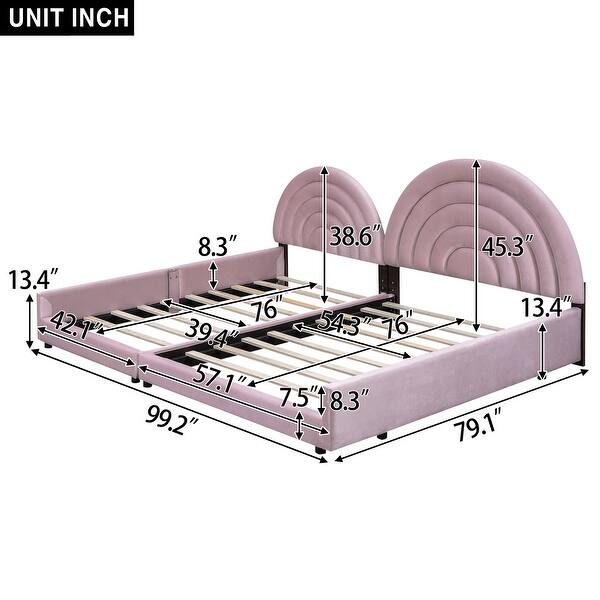 Separable Twin and Full Velvet Bed Set with Semicircular Headboard, Pink
