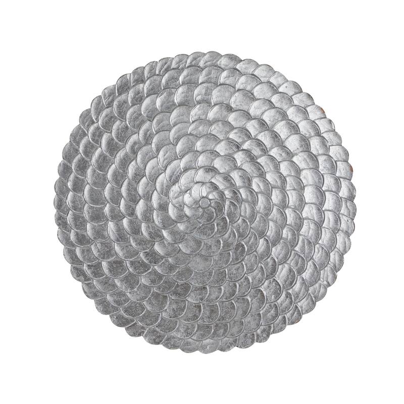 Wood Carved Scales and Radial Plate Abstract Wall Decor with Hammered Inspired Design - Gold or Silver