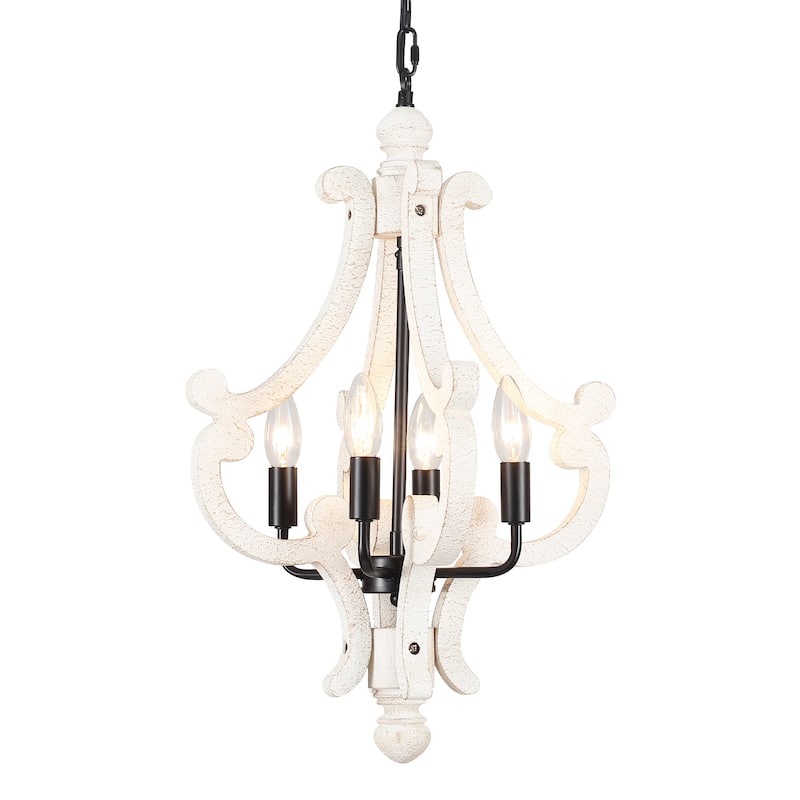4-Light 14.56-inch Wooden Lantern Rustic Chandeliers for Entryway Hallway