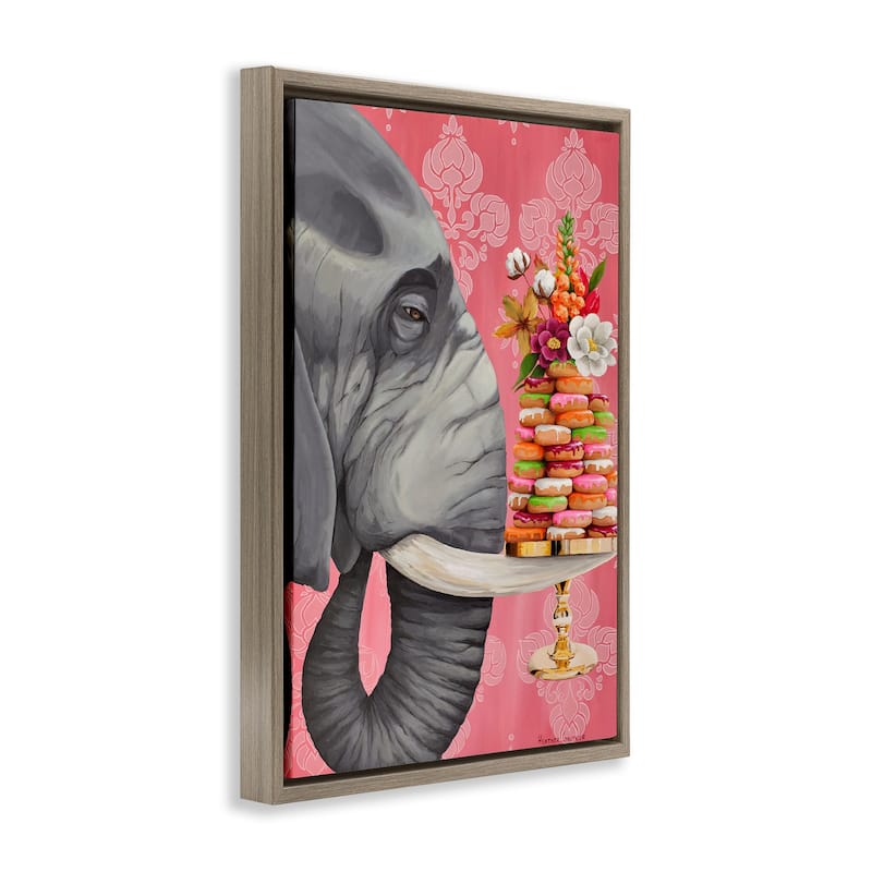 Stupell Elephant & Stacked Desserts Framed Floater Canvas Wall Art Design By Heather Gauthier
