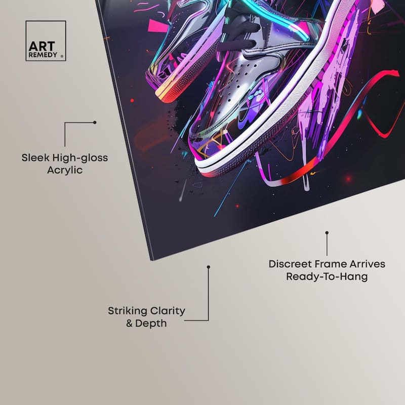 Neon Ribbons Sneakers Acrylic by Art Remedy, Ready to Hang