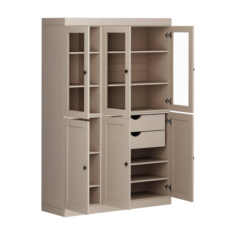 Palace Imports 100% Solid Wood 48.5" Pantry Cabinet with Clear Glass, Shaker Doors, 2-Drawers and Adjustable Shelves