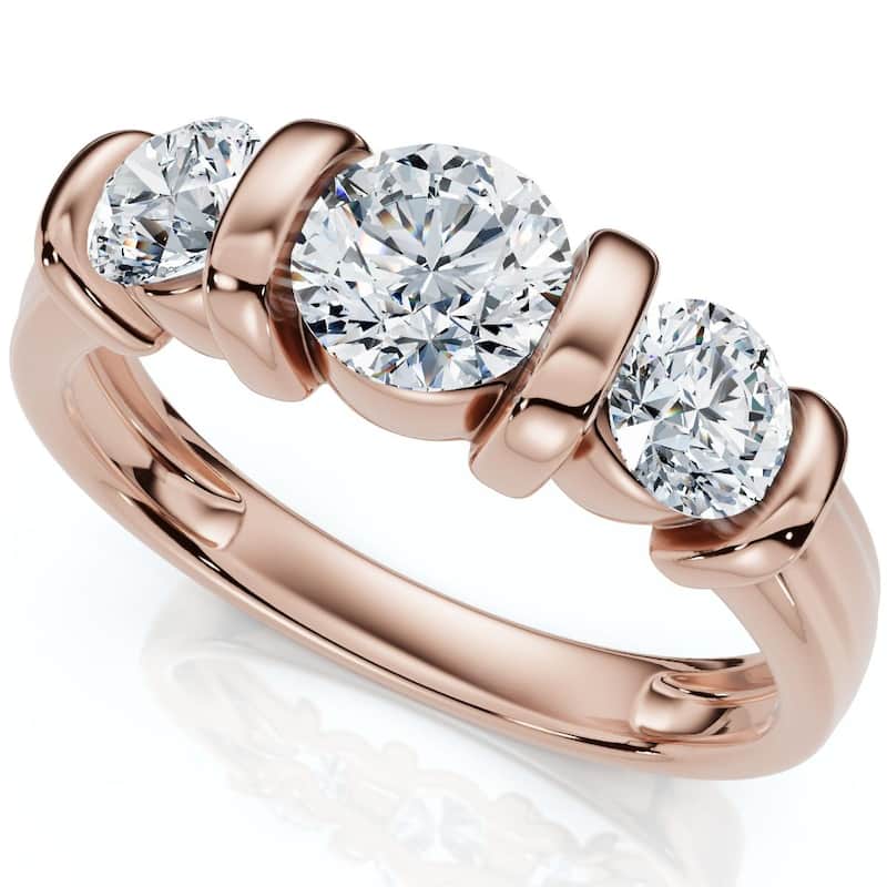 Bliss Diamond 1ct 3-Stone Bar Set Engagement Ring Lab Grown - 4 - Rose