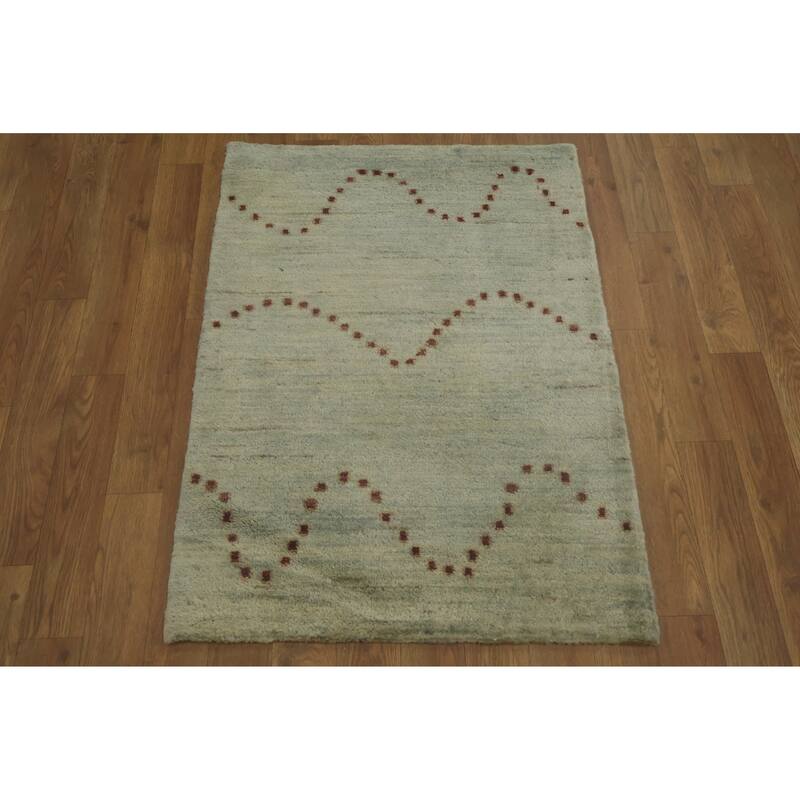 Hand Knotted Oriental 100% Wool Carpet Tribal Modern Navy Blue & Blues Gabbeh (kashkoli) Area Rug - 2' 11'' X 2' 2''