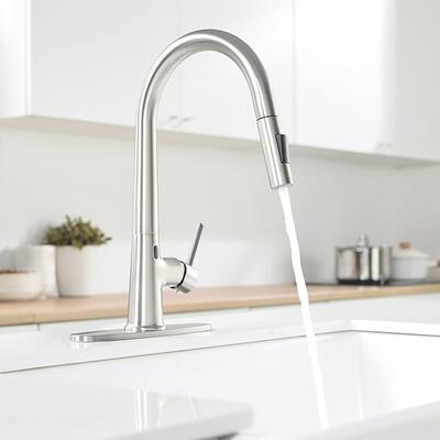 Brushed Nickel Touchless Pull-Out Single-Handle Kitchen Faucet with Deck Plate