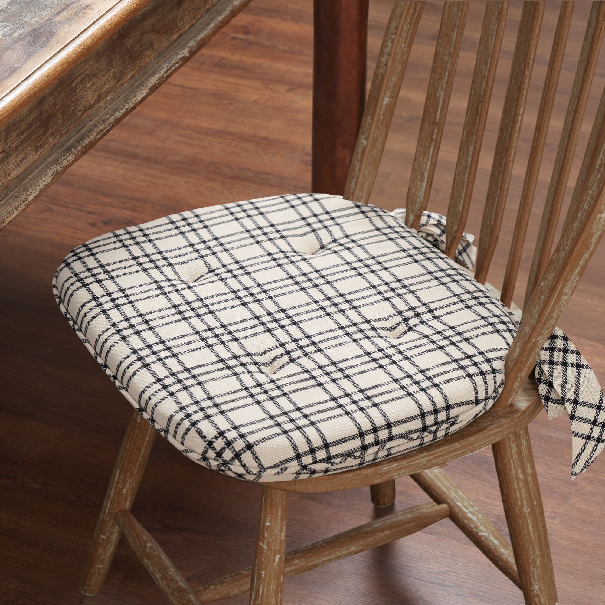 Linen & Black Plaid Cotton Chair Pad