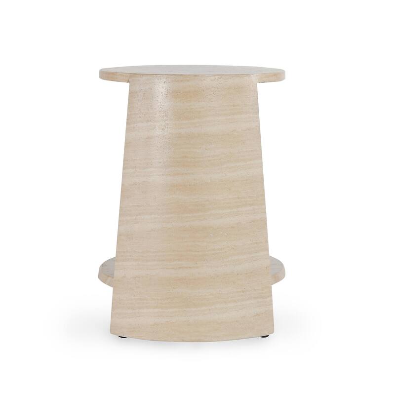 Classic Home Rosen Outdoor Round Stone End Table in Beige
