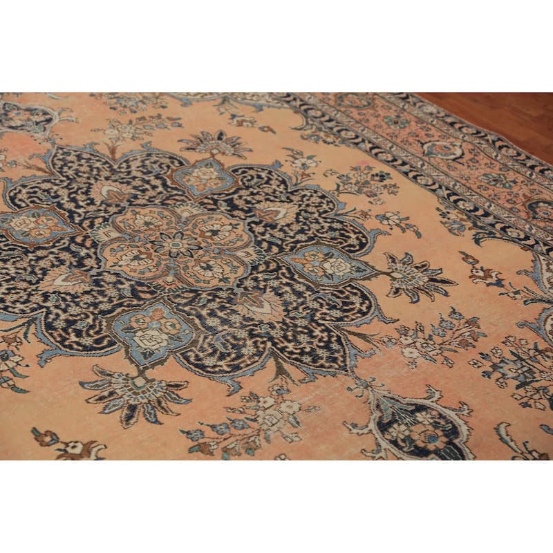 Orange Geometric Tabriz Persian Vintage Rug Handmade Wool Carpet - 7'7" x 11'5"