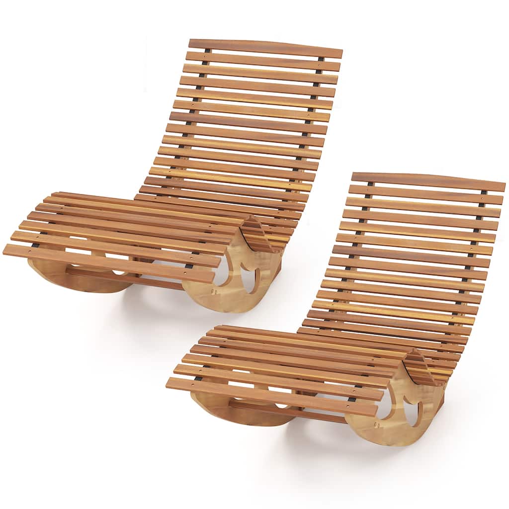 Gymax 2PCS Outdoor Chaise Lounge w/ High Back Slatted Seat Stopper