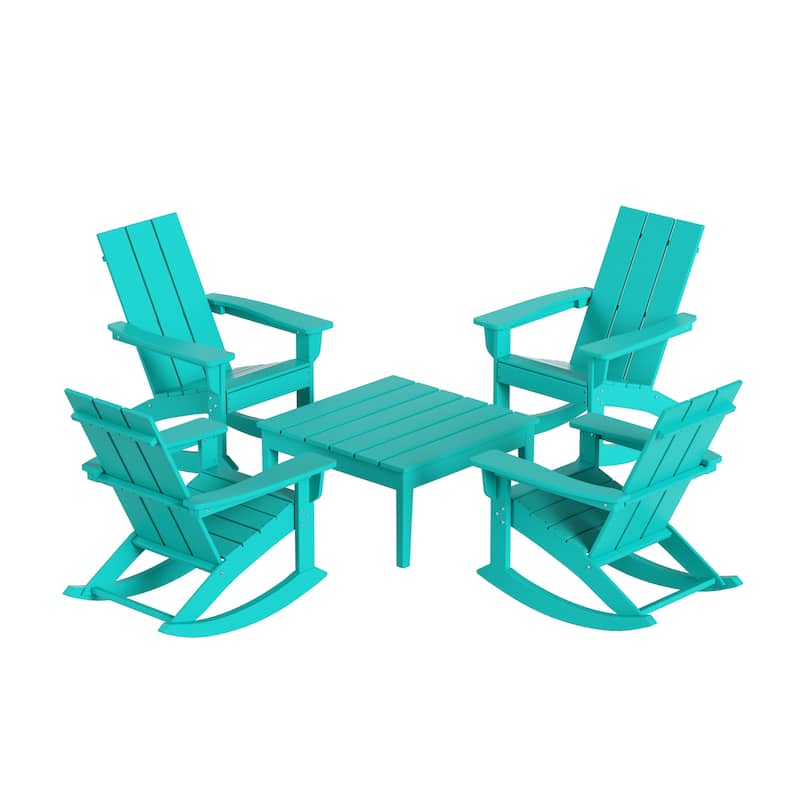 Shoreside 5-Piece Poly All Weather Rocking Chair Conversation Set
