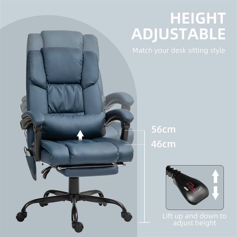 Adjustable Recliner Office Chair with Footrest Vibration Massage and High Back Swivel Wheels - 26" W x 29.5" D x 44"-48" H