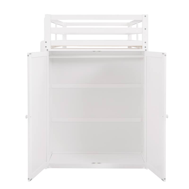 Space-Saving Twin Loft Bed with Desk, Wardrobe & Drawers in White