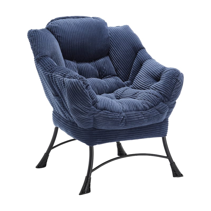 Anmytek Navy Lazy Armchair and Ottoman Set Plush Comfort Modern Living Room Reading Chair
