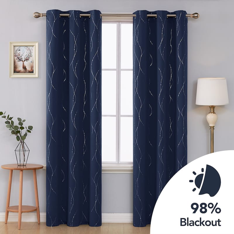 Deconovo Wave Line with Dots 42 Width Curtains Pair(2 Panel) - 42x95 Inch - Navy Blue
