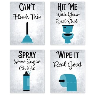 Sweet Jojo Designs 80's Music Song Bathroom Art Wall Decor Art Prints Set of 4 Blue Grey Black White Vintage Farmhouse 80s Boho