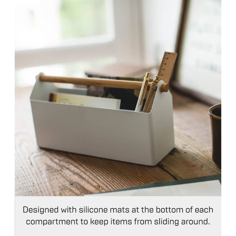 Yamazaki Home Tosca Desk Organizer - Stationary Holder For Office & School Supplies - Caddy - Steel + Wood