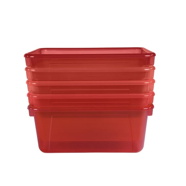 School Smart Translucent Cubby Bin, Small, 12 x 8 x 5 Inches, Candy Red, Pack of 5