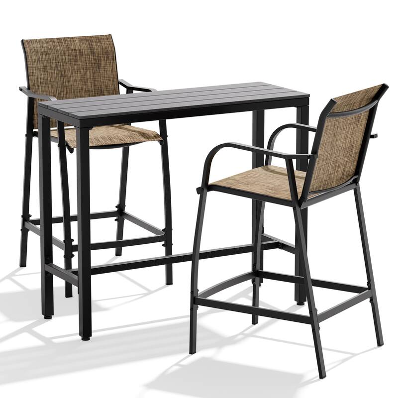 Outdoor Patio Bar Stools Set Rectangle Bar Table with Barstools
