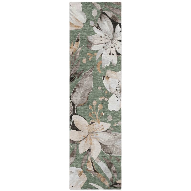 Machine Washable Indoor/ Outdoor Floral Chantille Rug