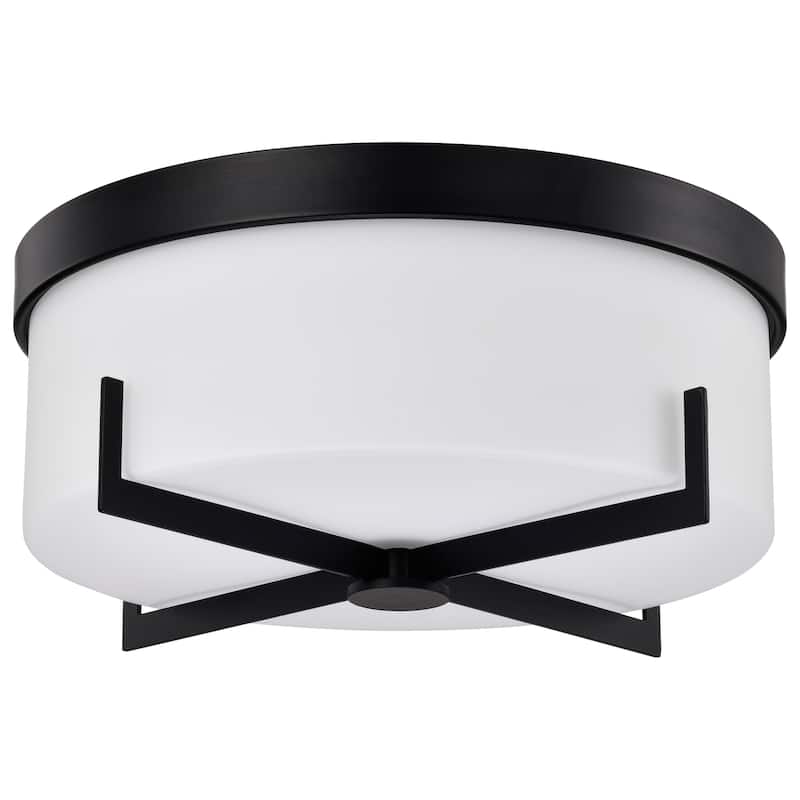 Roselle - 15 Inch Flush Mount - Matte Black with White Glass