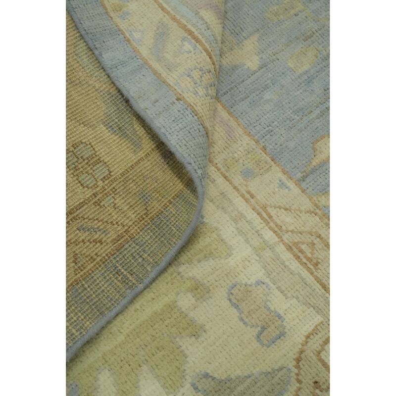 Vegetable Dye Blue Oushak Turkish Area Rug, Floral Geometric Carpet - 11' 10'' X 9' 0''